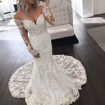 Off Shoulder Lace Beaded Wedding Gowns 2018