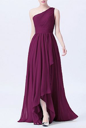 One Shoulder Purple Hi-low Bridesmaid Dresses