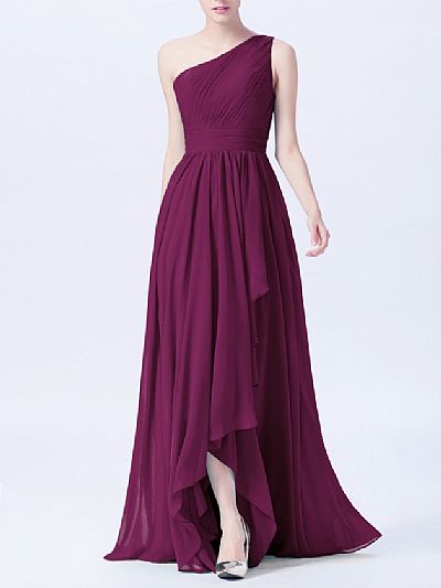 One Shoulder Purple Hi-low Bridesmaid Dresses