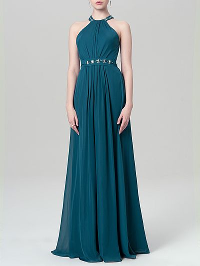 Beaded Halter Chiffon Bridesmaid Dresses 2018