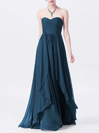 Navy Blue Ruched Sweetheart Chiffon Bridesmaid Dresses