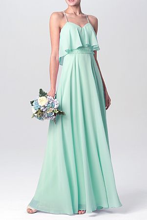 Beaded Mint Chiffon Bridesmaid Dresses with Crisscross Straps