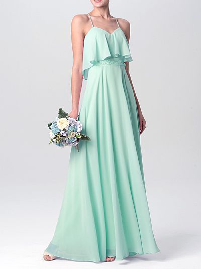 Beaded Mint Chiffon Bridesmaid Dresses with Crisscross Straps