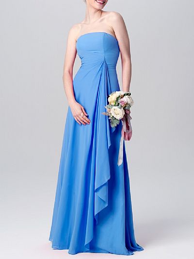 Strapless Blue Chiffon Bridesmaid Dresses
