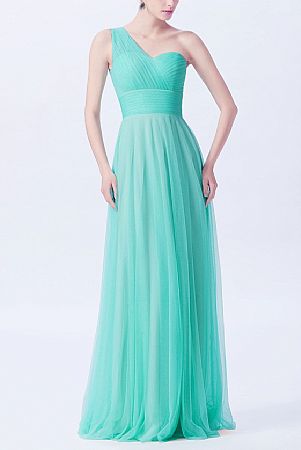 One Shoulder Mint Ruched Chiffon Bridesmaid Dresses