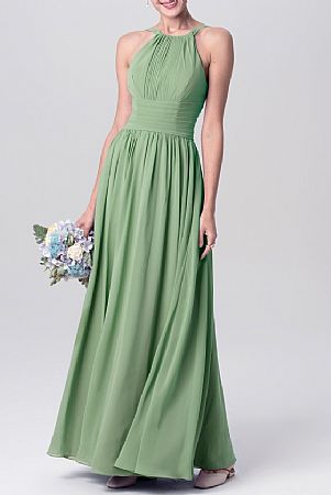 Green Halter Ruched Chiffon Bridesmaid Dresses