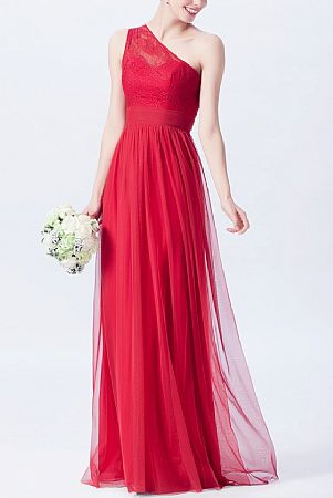 One Shoulder Red Tulle Bridesmaid Dresses