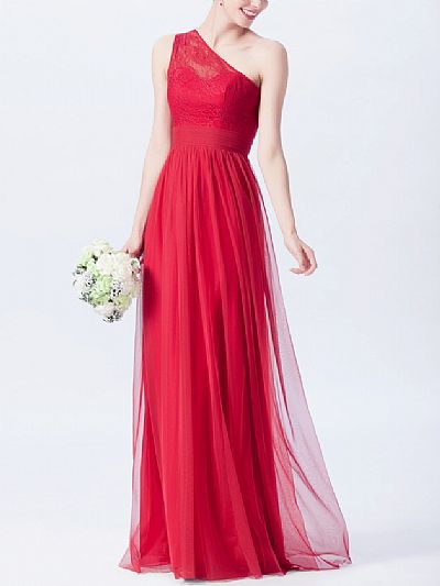 One Shoulder Red Tulle Bridesmaid Dresses