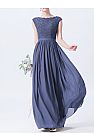 Blue Long Chiffon Bridesmaid Dresses Cap Sleeves