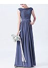 Blue Long Chiffon Bridesmaid Dresses Cap Sleeves