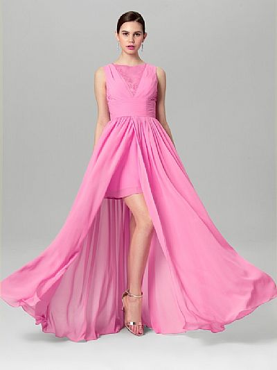 Pink Hi-low Chiffon Bridesmaid Dresses