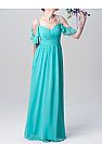 Blue Long Chiffon Bridesmaid Dresses with Ruffled Sleeves