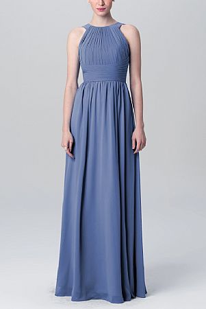 Blue Halter Ruched Chiffon Bridesmaid Dresses