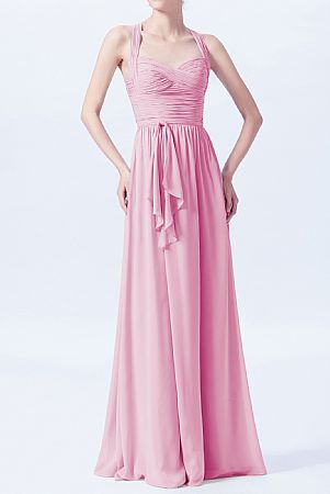 Pink Crisscross Ruched Chiffon Bridesmaid Dresses