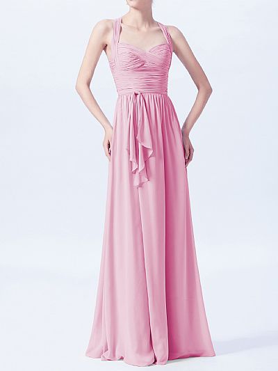 Pink Crisscross Ruched Chiffon Bridesmaid Dresses