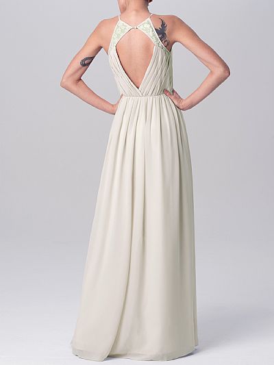 Ruched Halter Long Bridesmaid Dresses