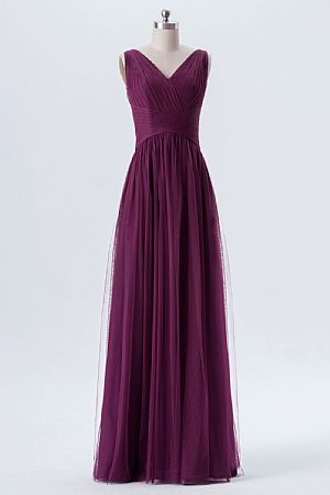 2018 Ruched Purple Long Bridesmaid Dress