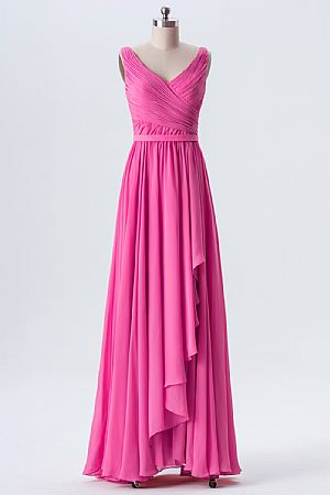 2018 Ruched Pink Chiffon Bridesmaid Dresses