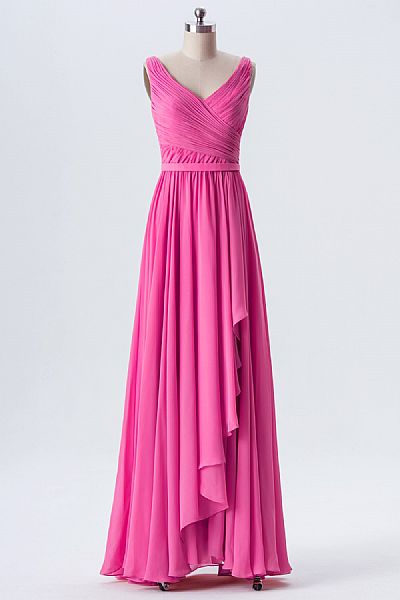 2018 Ruched Pink Chiffon Bridesmaid Dresses