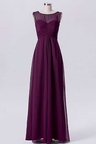 Modest Ruched Purple Bridesmaid Dress