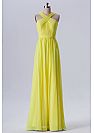 Yellow Crisscross Ruched Halter Bridesmaid Dress
