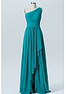 One Shoulder Ruched Blue Chiffon Bridesmaid Dress