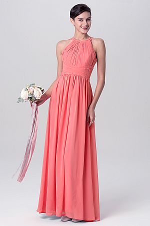 Watermelon Ruched Halter Bridesmaid Dresses