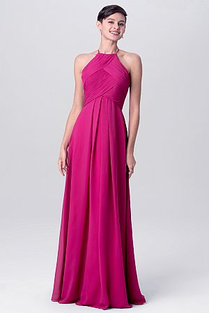 Fuschia Ruched Halter Bridesmaid Dresses