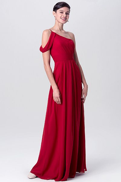 Burgundy Ruched One Shoulder Bridesmaid Dresses