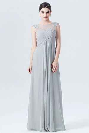 Silver Long Ruched Chiffon Bridesmaid Dresses