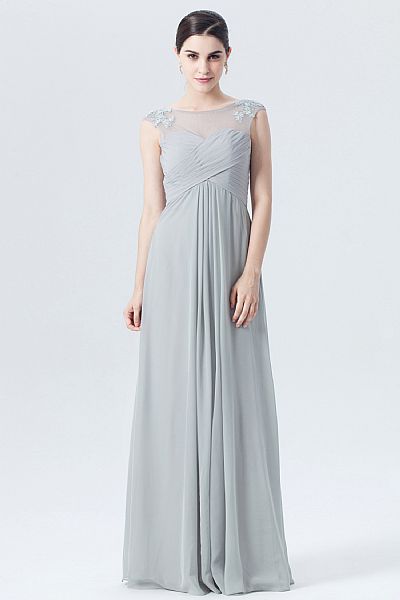 Silver Long Ruched Chiffon Bridesmaid Dresses