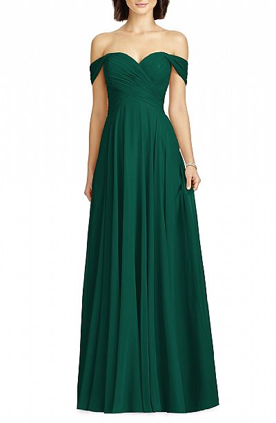 Hunter Green Off the Shoulder Bridesmaid Dresses