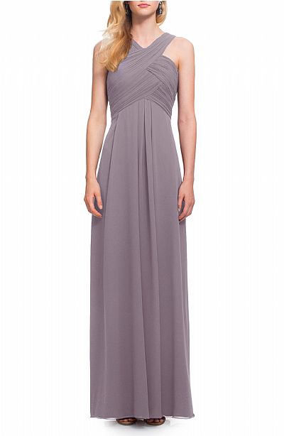 Elegant Crisscross Ruched Grey Bridesmaid Dresses