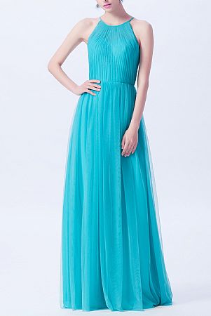 2018 Blue Ruched Halter Bridesmaid Dresses