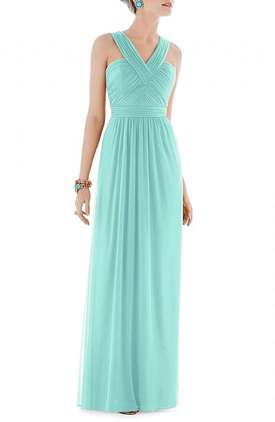 Light Blue Crisscross Ruched Bridesmaid Dress