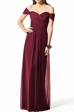 Off the Shoulder Ruched Burgundy Bridesmaid Dresses