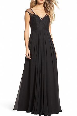 Black Chiffon Bridesmaid Dress Wedding Party Gowns