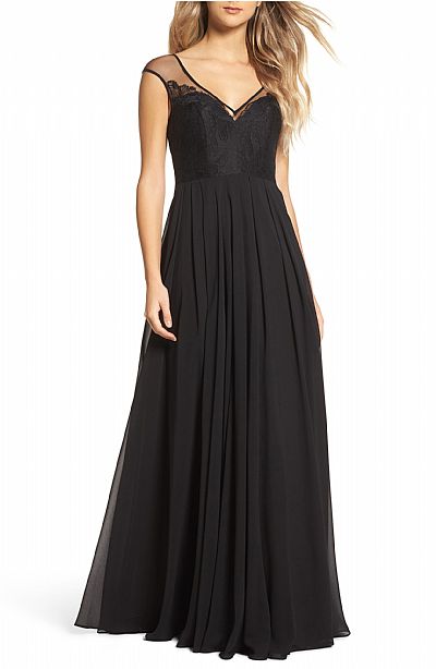 Black Chiffon Bridesmaid Dress Wedding Party Gowns