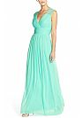 Blue Chiffon Bridesmaid Gowns with V-Neck Cap Sleeves