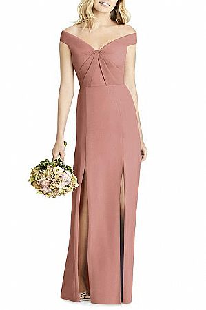 Off the Shoulder Ruched Blush Bridesmaid Gowns
