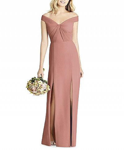 Off the Shoulder Ruched Blush Bridesmaid Gowns