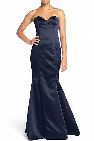 Navy Blue Strapless Mermaid Bridesmaid Dress for Wedding