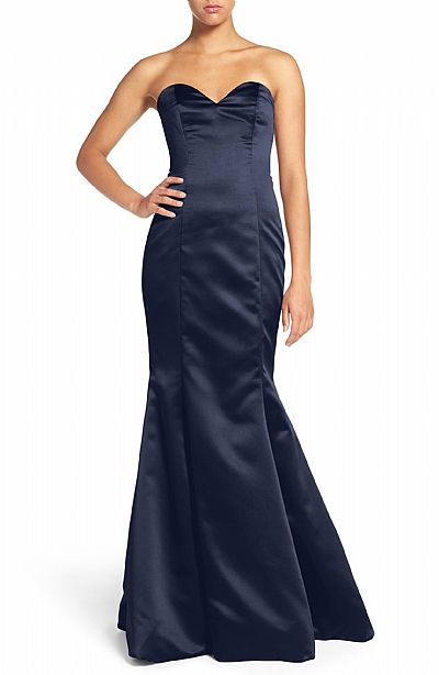 Navy Blue Strapless Mermaid Bridesmaid Dress for Wedding