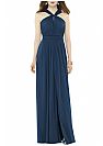 Navy Blue Side Split Halter Chiffon Bridesmaid Gowns