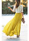 Two Pieces Bridesmaid Dresses White Lace Bodice & Yellow Skirt