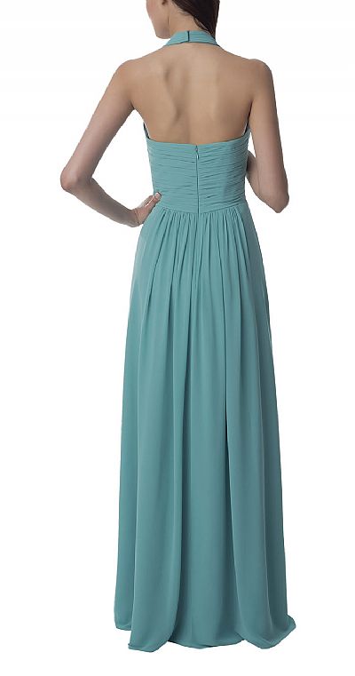 Simple Ruched Halter Blue Bridesmaid Dresses