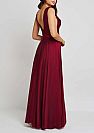 Burgundy Chiffon Bridesmaid Dresses with Illusion Double V-Neck