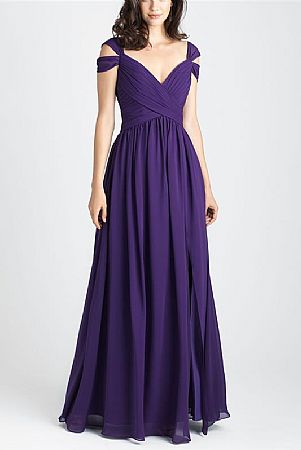 Double V-Neck Ruched Grape Chiffon Bridesmaid Dresses