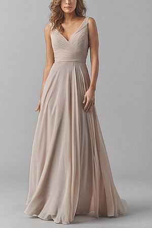 Pleated Champagne V-Neck Bridesmaid Dresses with Straps & Sash