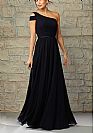 One Shoulder Ruched Black Chiffon Bridesmaid Dresses